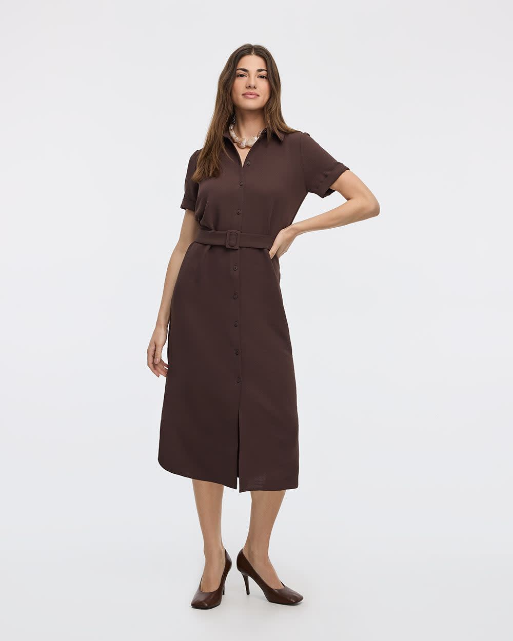 Short-Sleeve Buttoned-Down Shirt Dress