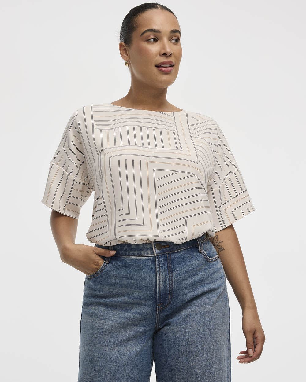 Short-Sleeve Crew-Neck T-Shirt Blouse