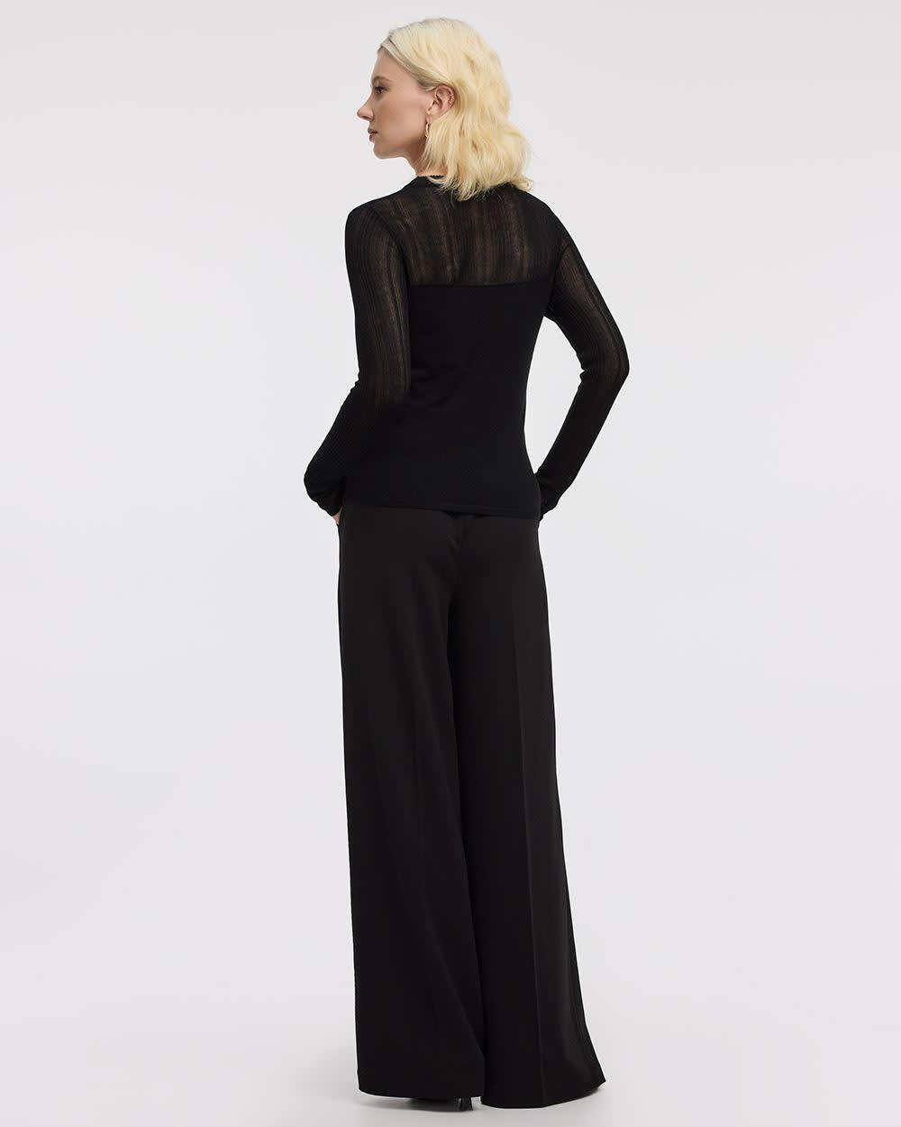 Long-Sleeve Crew-Neck Sweater with Sheer Yoke